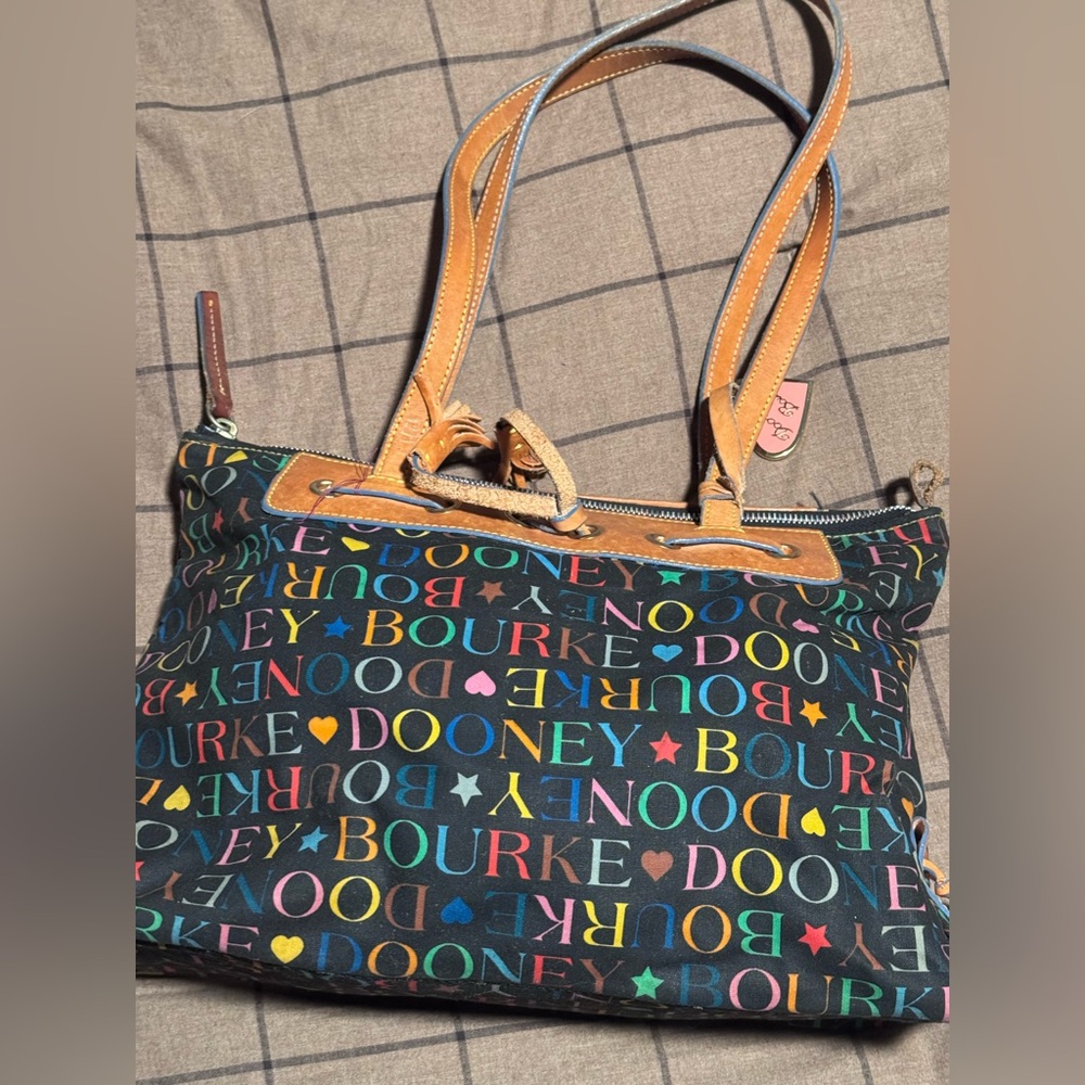 Dooney & Bourke Multicolor Logo Print Canvas Leather Shoulder Bag
